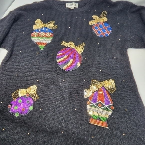 E.M.T Sequin Silk Angora Lambswool  Christmas‎ Ugly Sweater Size Medium - Picture 3 of 15